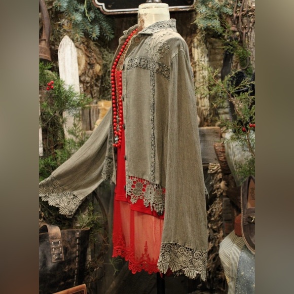 Grayish Green Lace Jacket - Picture 4 of 12